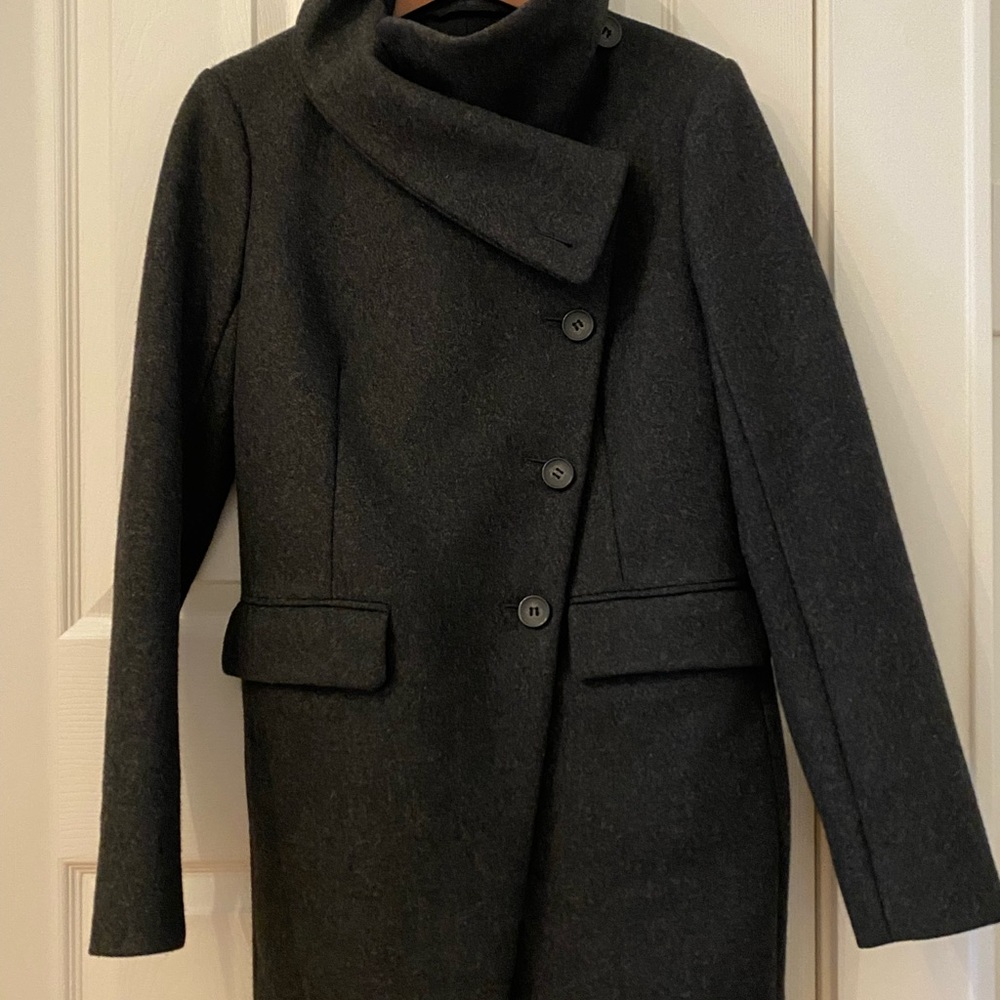 AllSaints Dark Gray Asymmetric Wool Coat